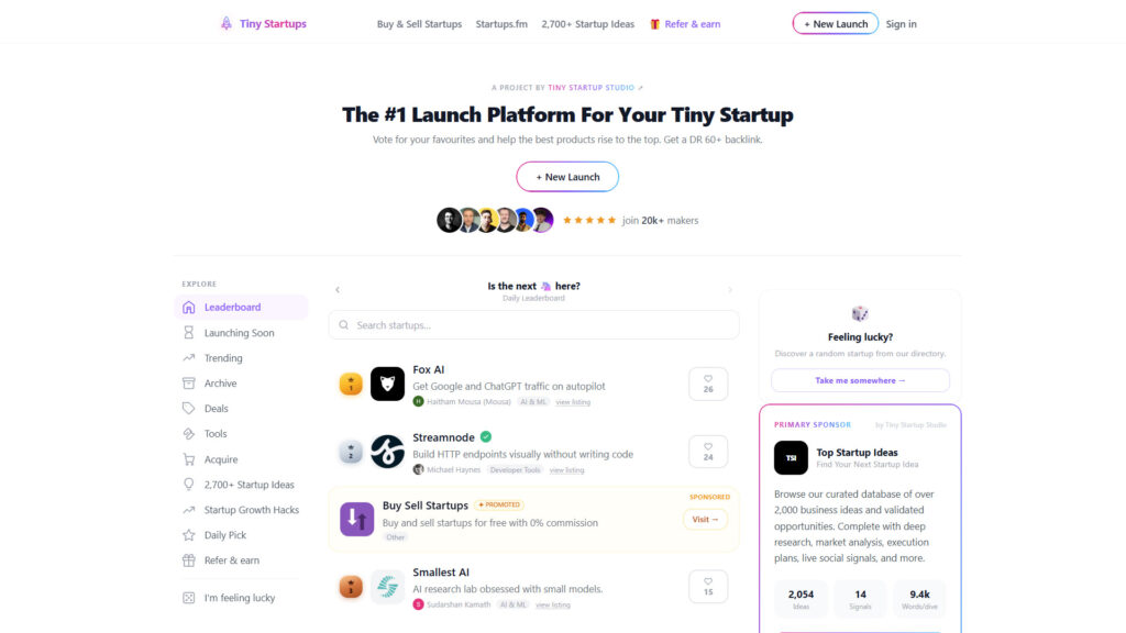 Tiny Startups voting startups platform